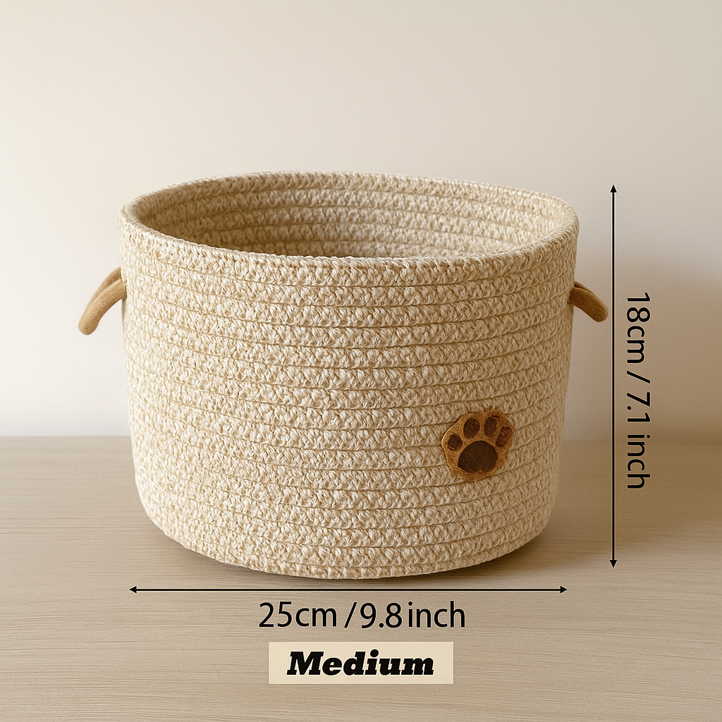 Aufbewahrungskorb aus Seil – Pfoten-Design & Naturstil | Miaora™