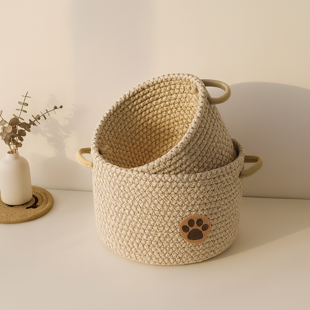 Aufbewahrungskorb aus Seil – Pfoten-Design & Naturstil | Miaora™